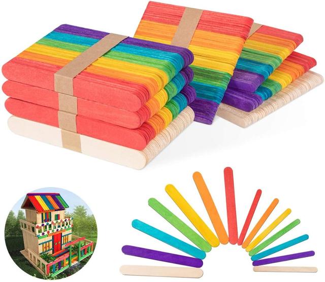50Pcs/Colored Wooden Popsicle Sticks Natural Wood Ice Cream Stick for Kids  Educational Toys Handmade DIY